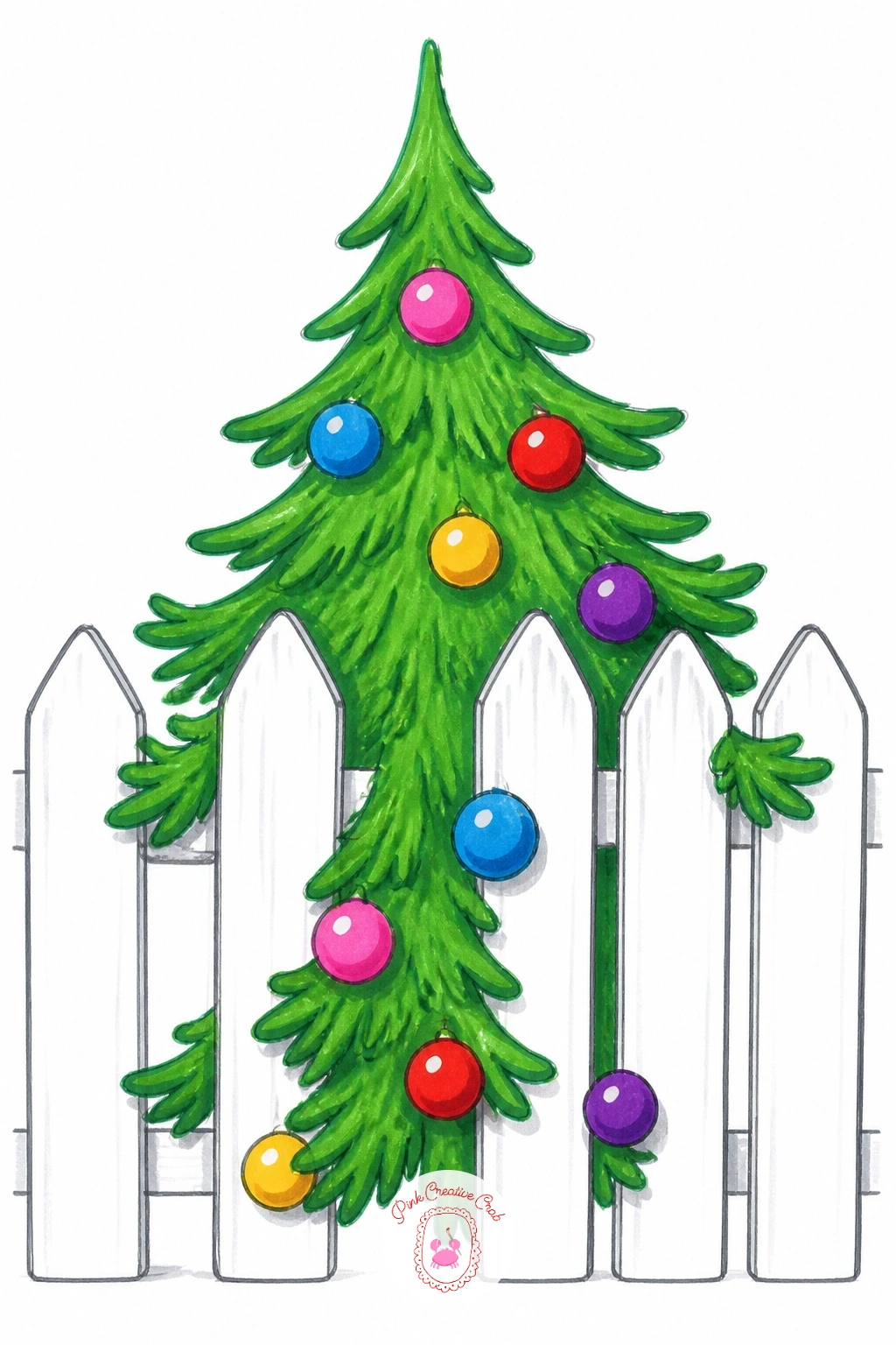 Tree Reaching Through A Fence Gap — Try a slightly different composition with a tree peeking through a gap in a simple picket fence. Christmas tree drawing easy