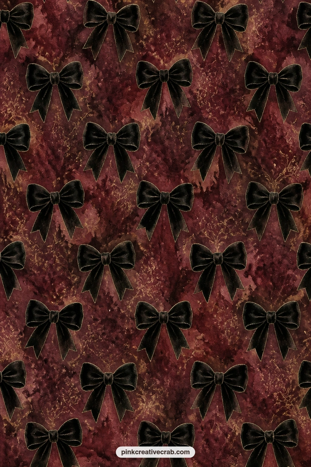 Black Velvet Bow Pattern printable page — This black velvet bow pattern on burgundy works well as a cover sheet, a lining for the inside front page, or a