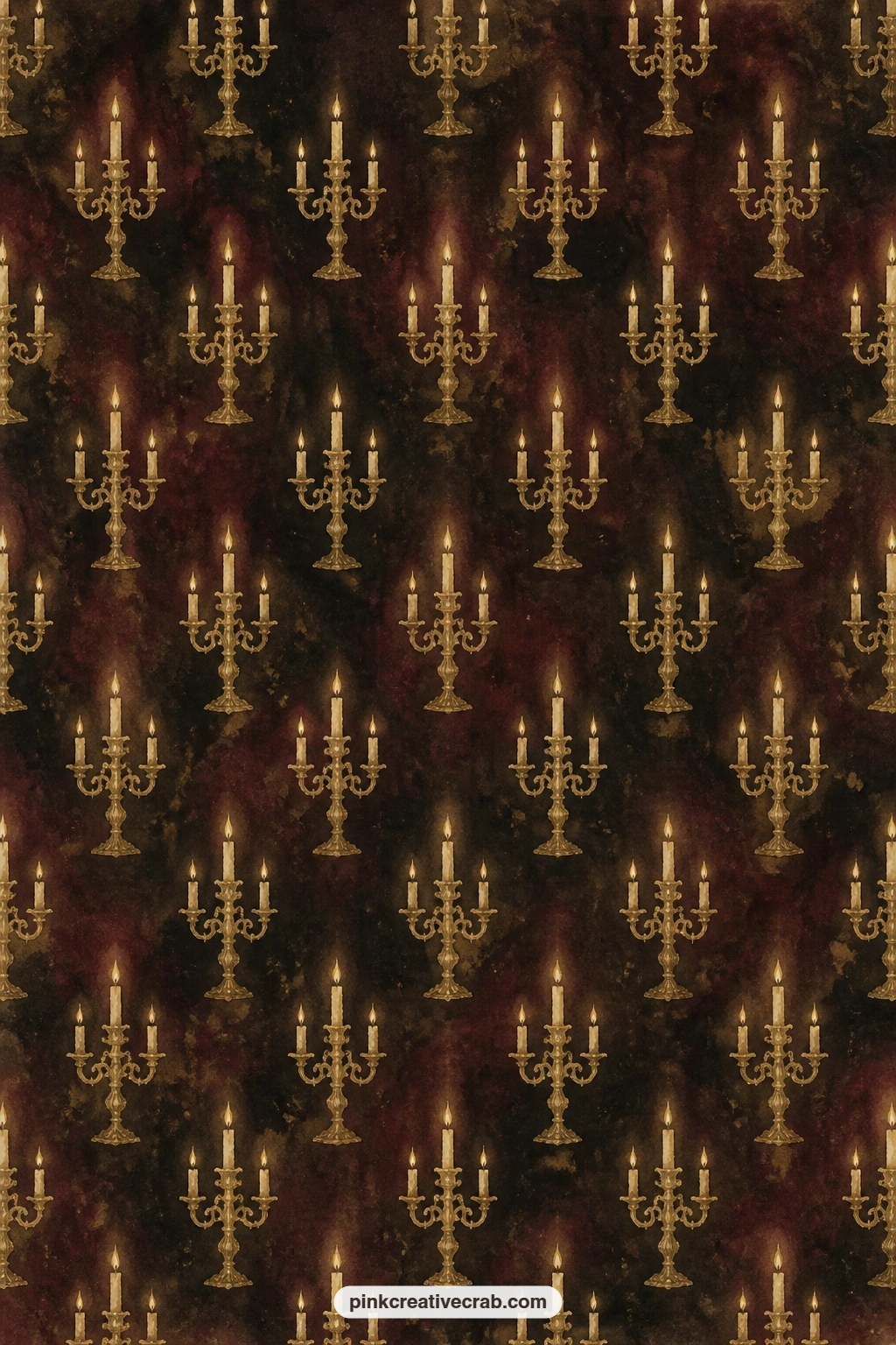 Antique Gold Candelabra Pattern printable page — Small candelabra shapes repeat across this sheet, useful under a photograph of candlelit evenings, as a cover
