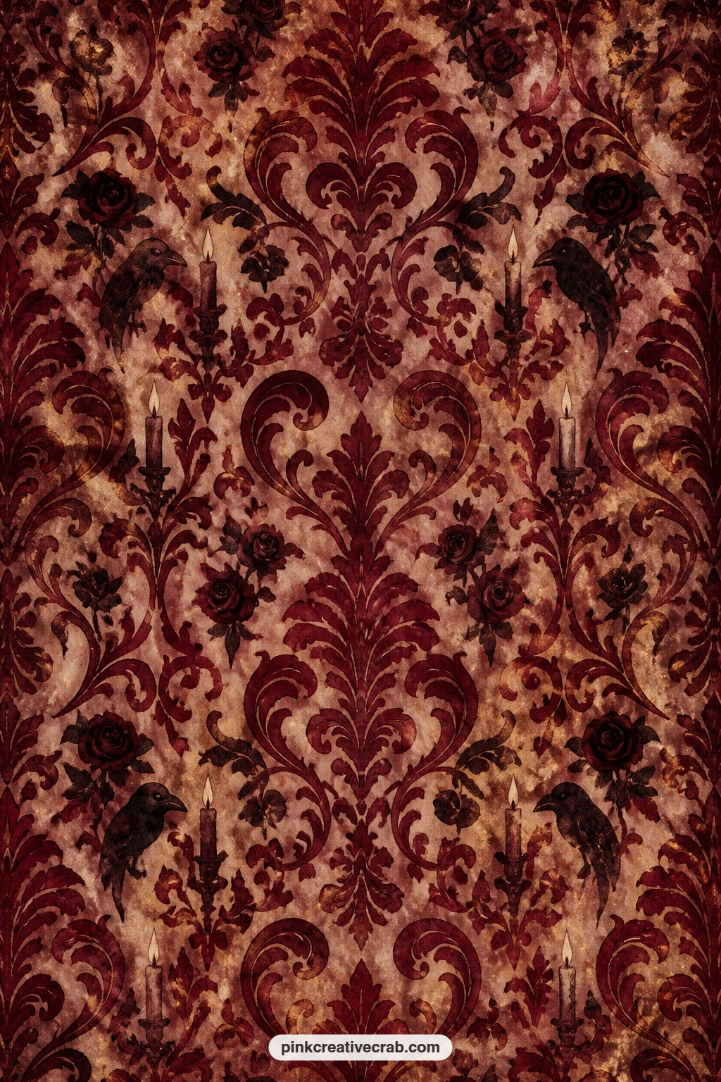 Burgundy Damask Wallpaper printable page — This burgundy damask wallpaper suits a cover, a backing for a heavier scene page, or a border strip trimmed thin and