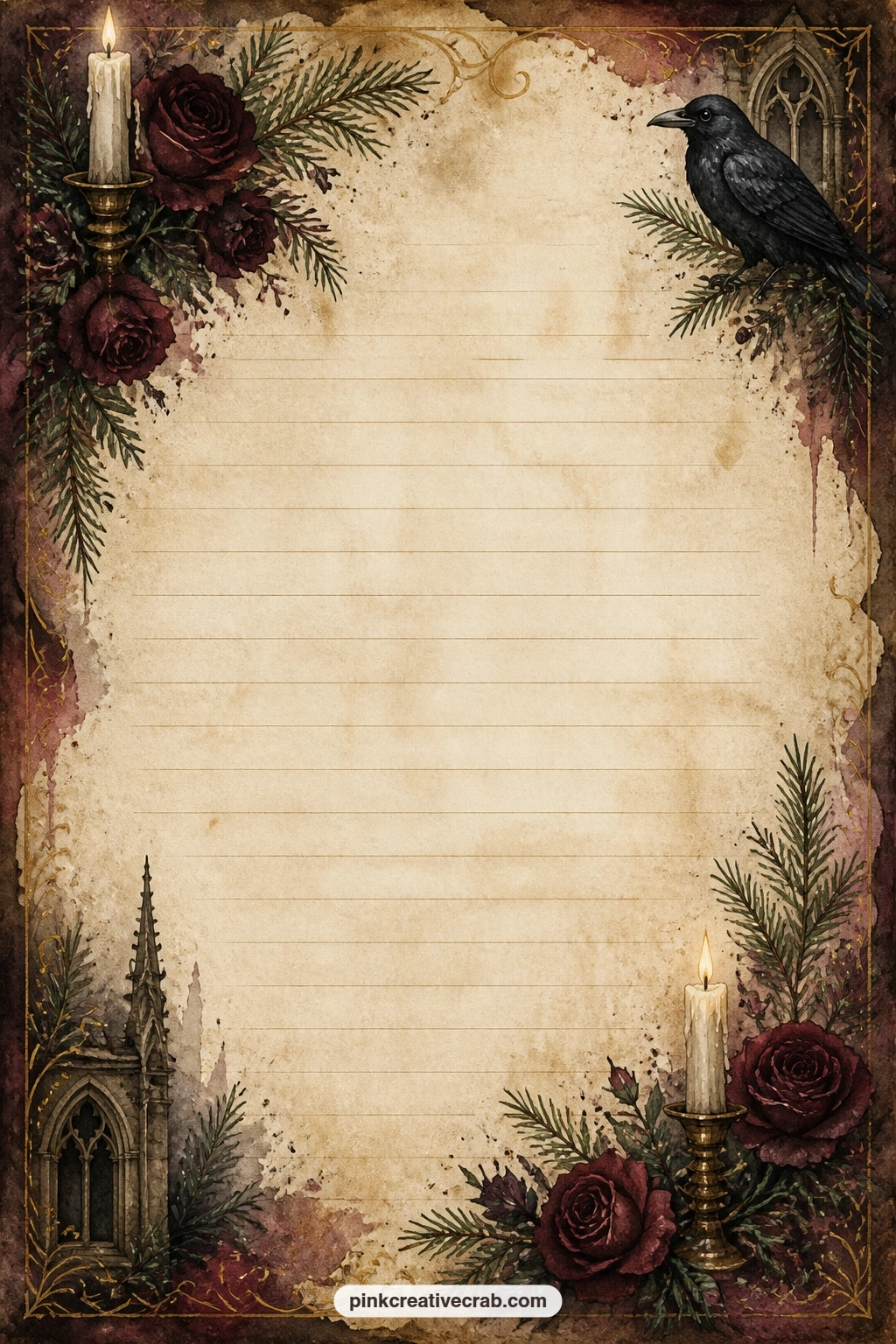 A Menu For The Candlelit Table printable page — Plan the menu for your candlelit table here, course by course, with a corner spray of dark roses and pine