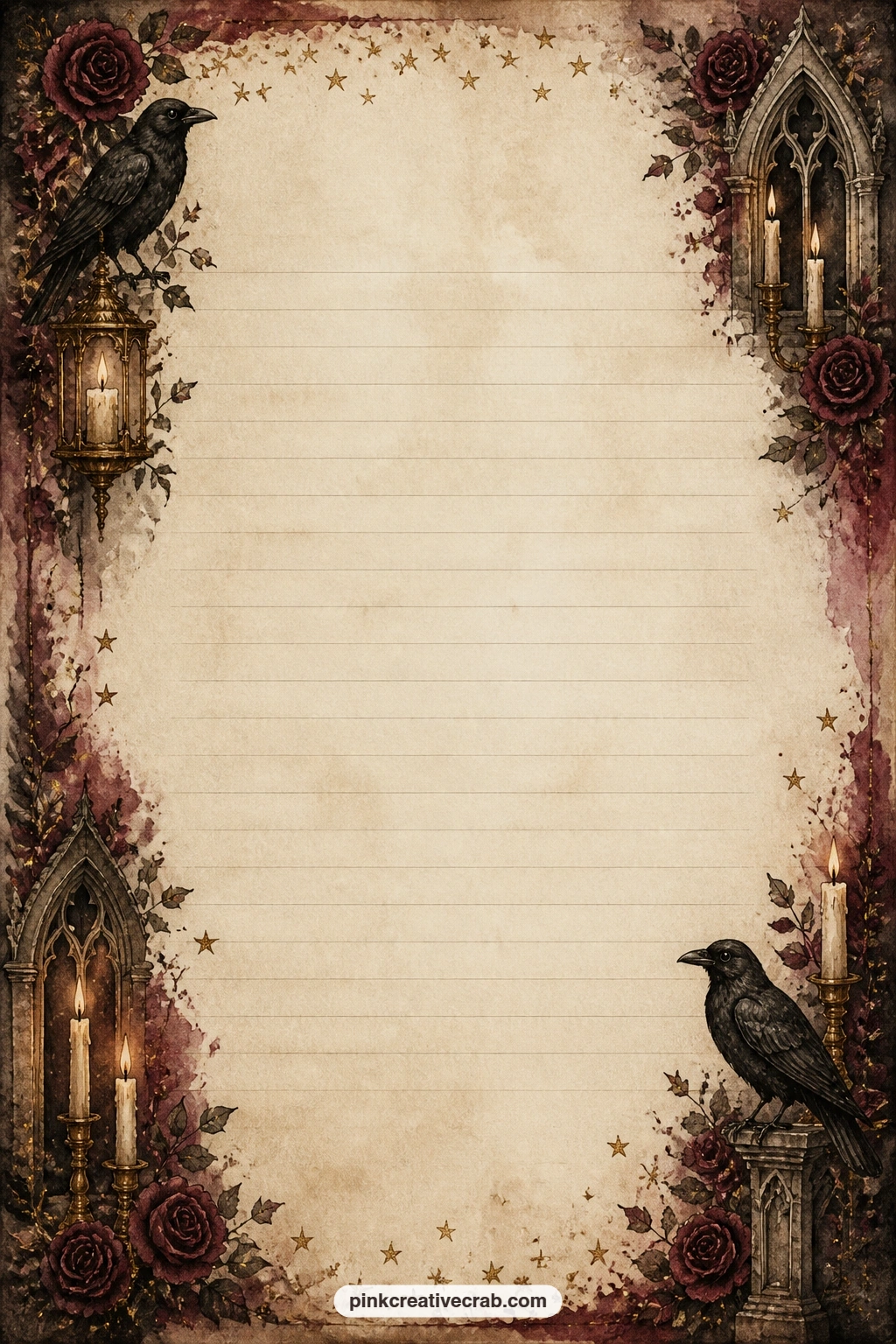 A List Of Favourite Carols printable page — List your favourite carols or the songs played every year in your house, framed by a border of tiny gold stars