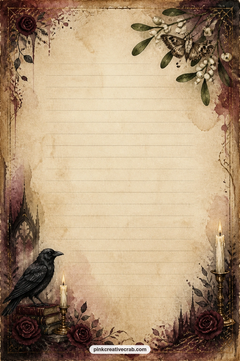 A Note On What You Kept printable page — Note what you kept from this gothic Christmas, a feeling, a gift, a small ritual, inside a corner spray of moth and
