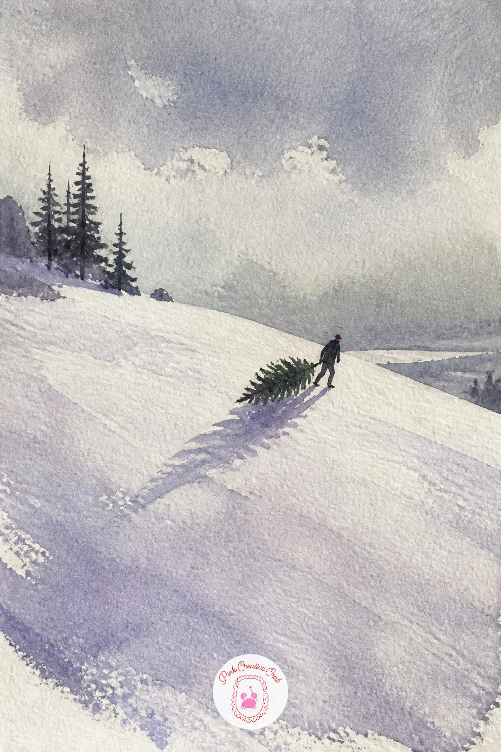 Lone Figure Carrying a Tree — Carrying a tree home is a quieter scene, so build it around empty space rather than detail. Winter landscape painting