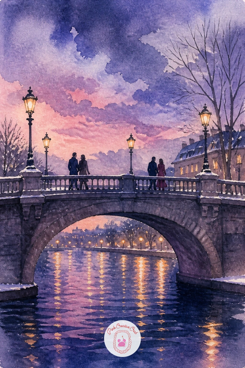 Bridge With Lit Lamps — Dusk light is the subject here, so decide first where the warmth comes from: the lamps themselves, which means everything around them