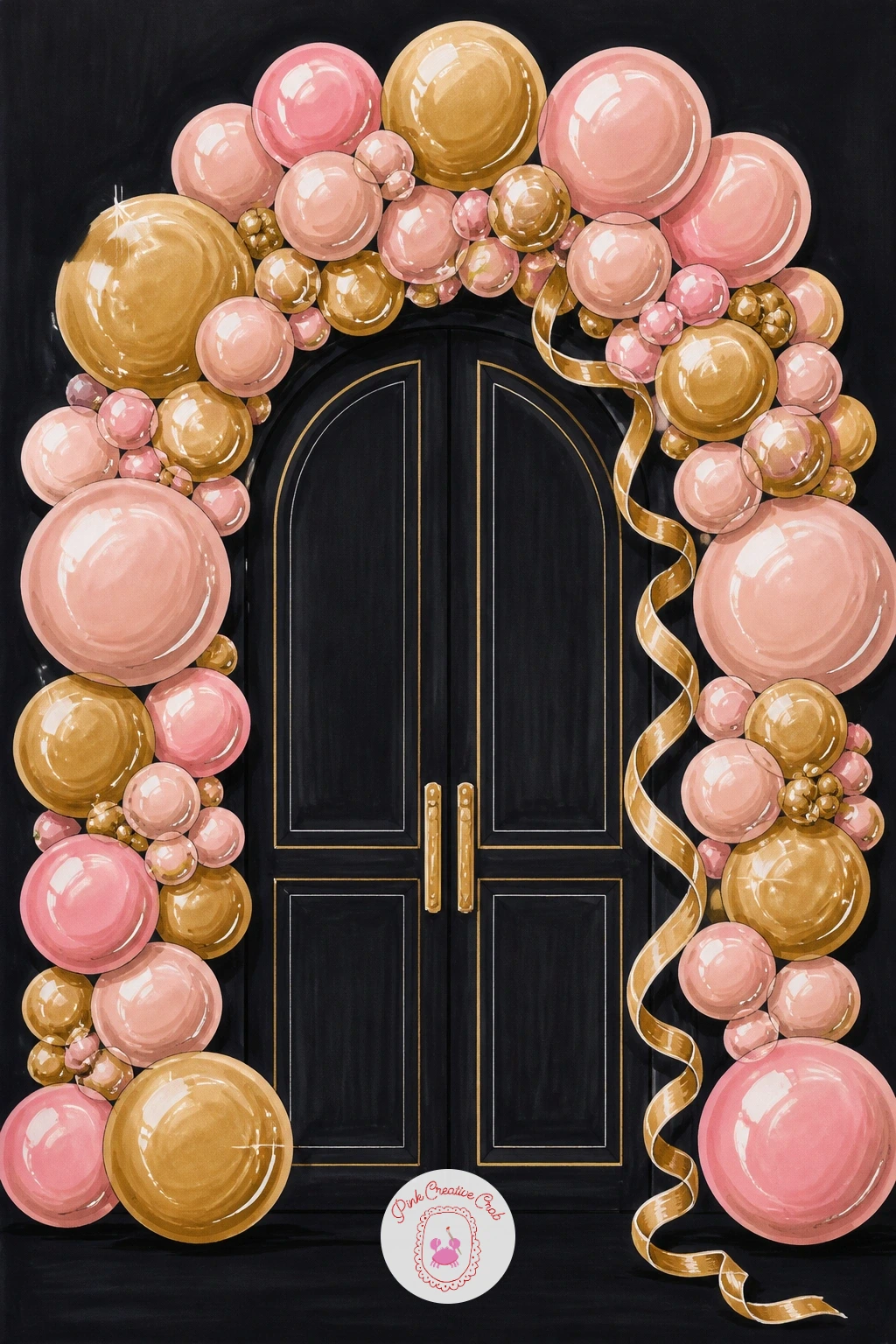 Gold And Blush Balloon Arch — Give the page a break from figures with a balloon arch framing a doorway. New year drawing ideas