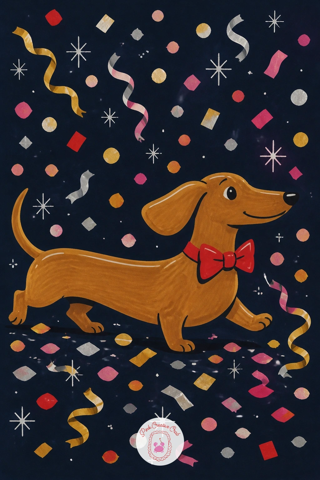 Dachshund In A Bow Tie — Lighten the mood with a long little dachshund wearing a bow tie at the party. New year drawing ideas