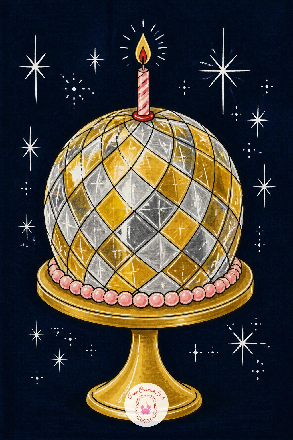 Disco Ball Cake — Keep the disco theme going but shrink it down to dessert size with a cake shaped like a disco ball sitting on a stand. New year drawing ideas