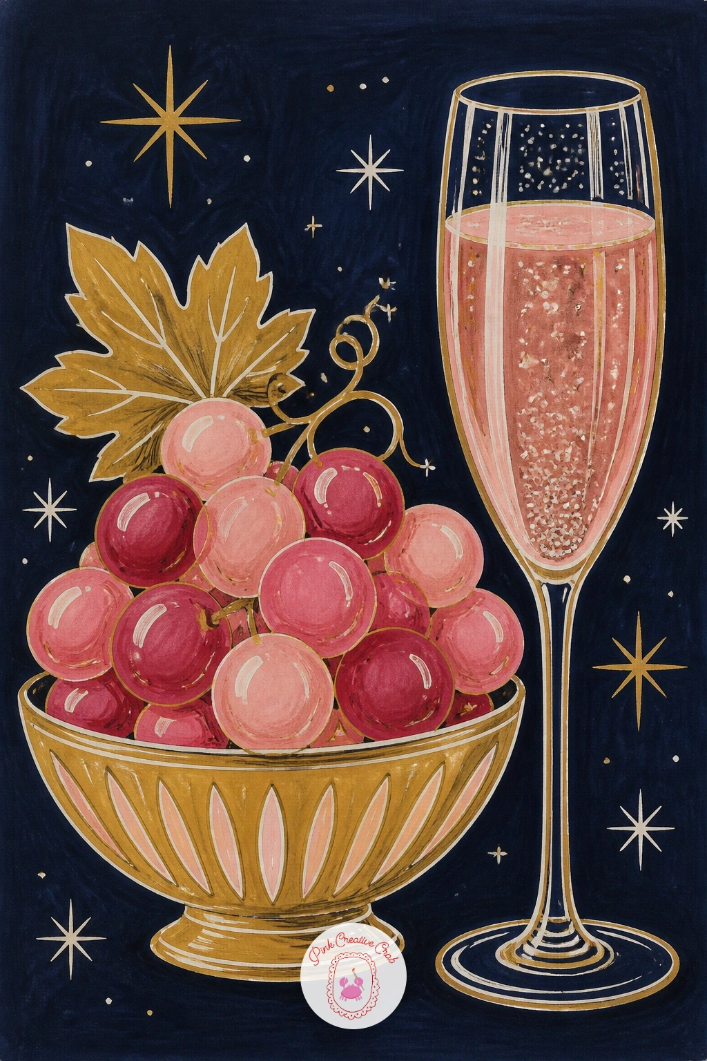 Twelve Grapes For Midnight — Zoom back into something small and quick after the busy room scene: a bowl of twelve grapes beside a glass of cava for the