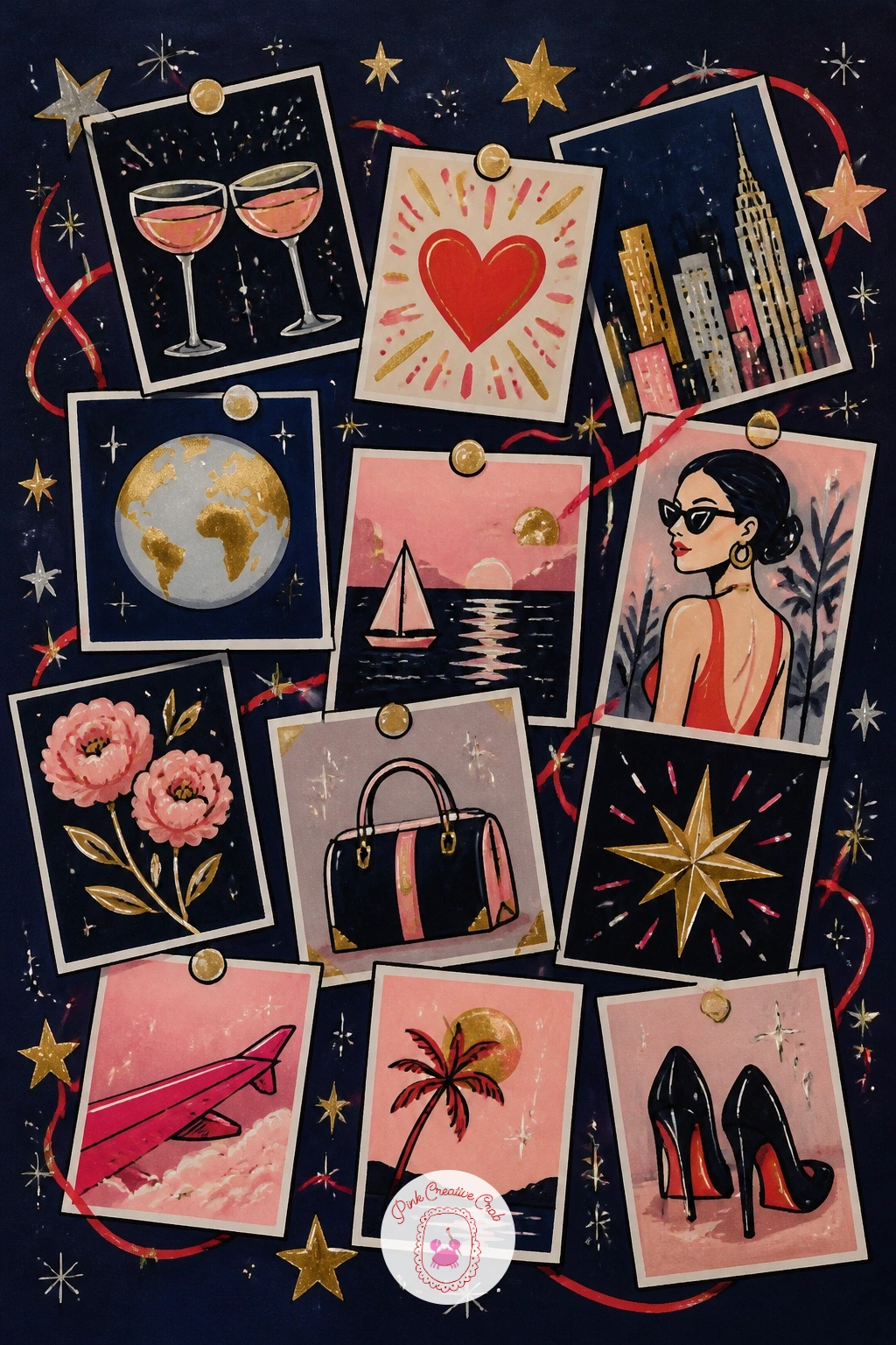 Vision Board On The Wall — End the list on a reflective note with a vision board, photos and little paper pieces pinned across a wall. New year drawing ideas