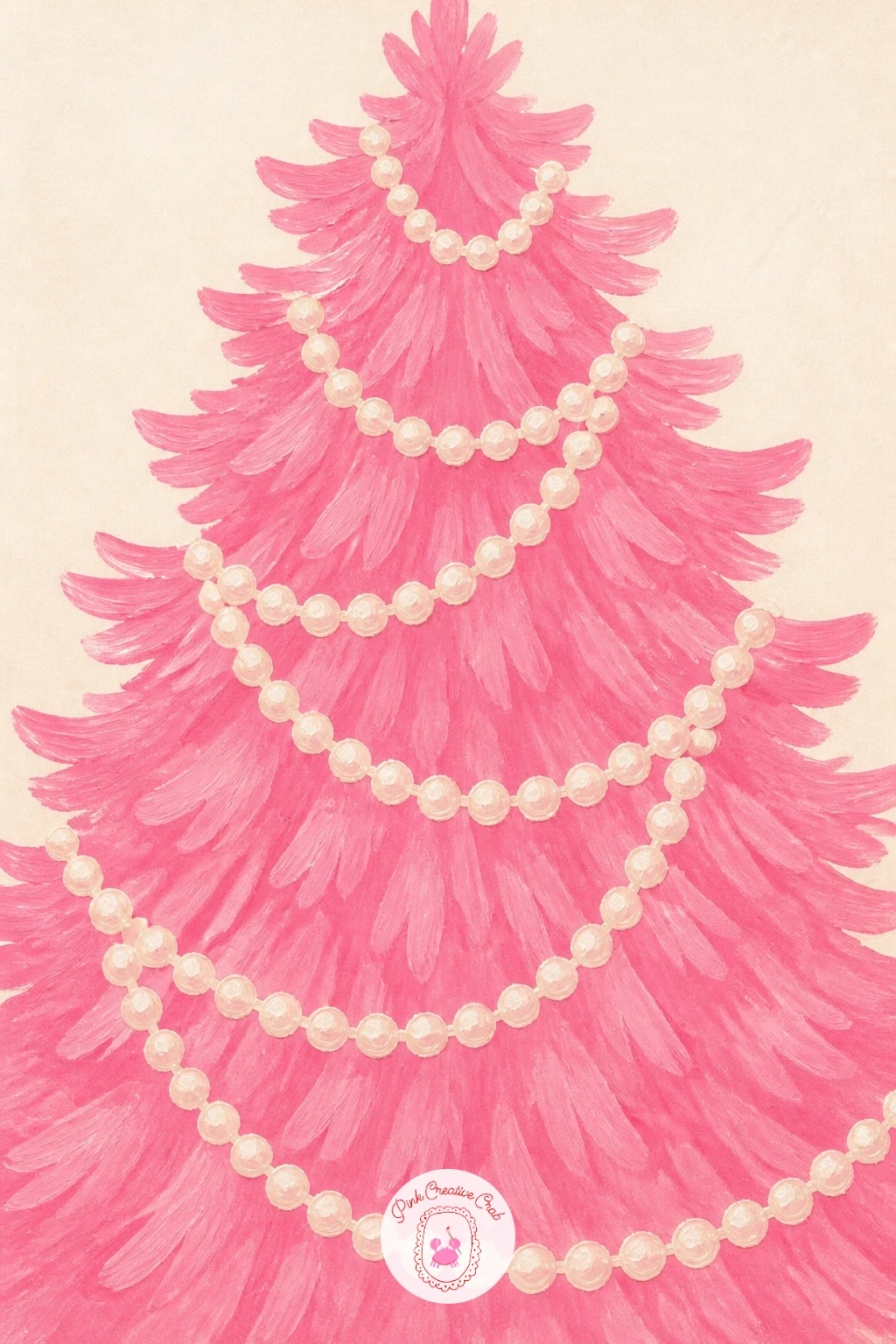 Pink Tinsel Tree With Pearl Garland — Start with the pink tinsel tree, since it sets the palette for everything else on this list. Pink christmas painting