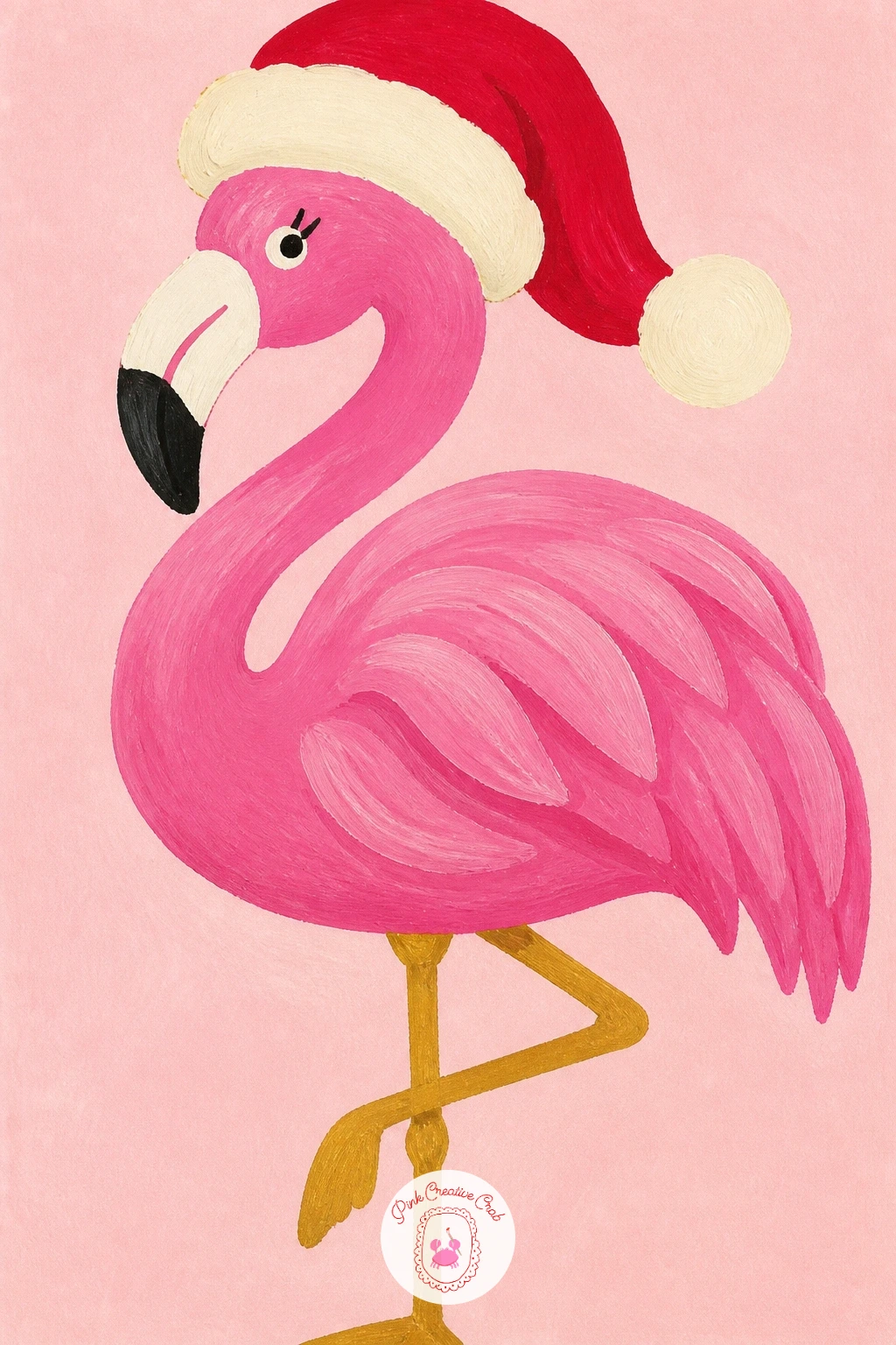 Flamingo In A Santa Hat — Let the palette get a little silly with a flamingo wearing a Santa hat. Pink christmas painting