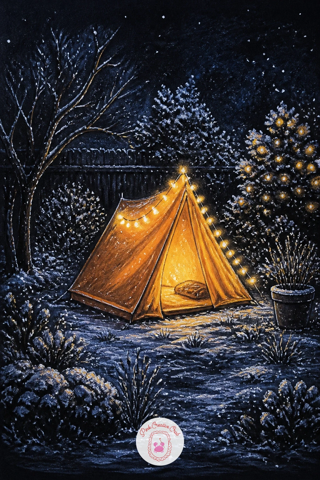 Glowing Tent in a Snowy Garden — Take the glow outside again for a tent glowing with lights in a snowy garden, like a little winter hideaway. Christmas lights