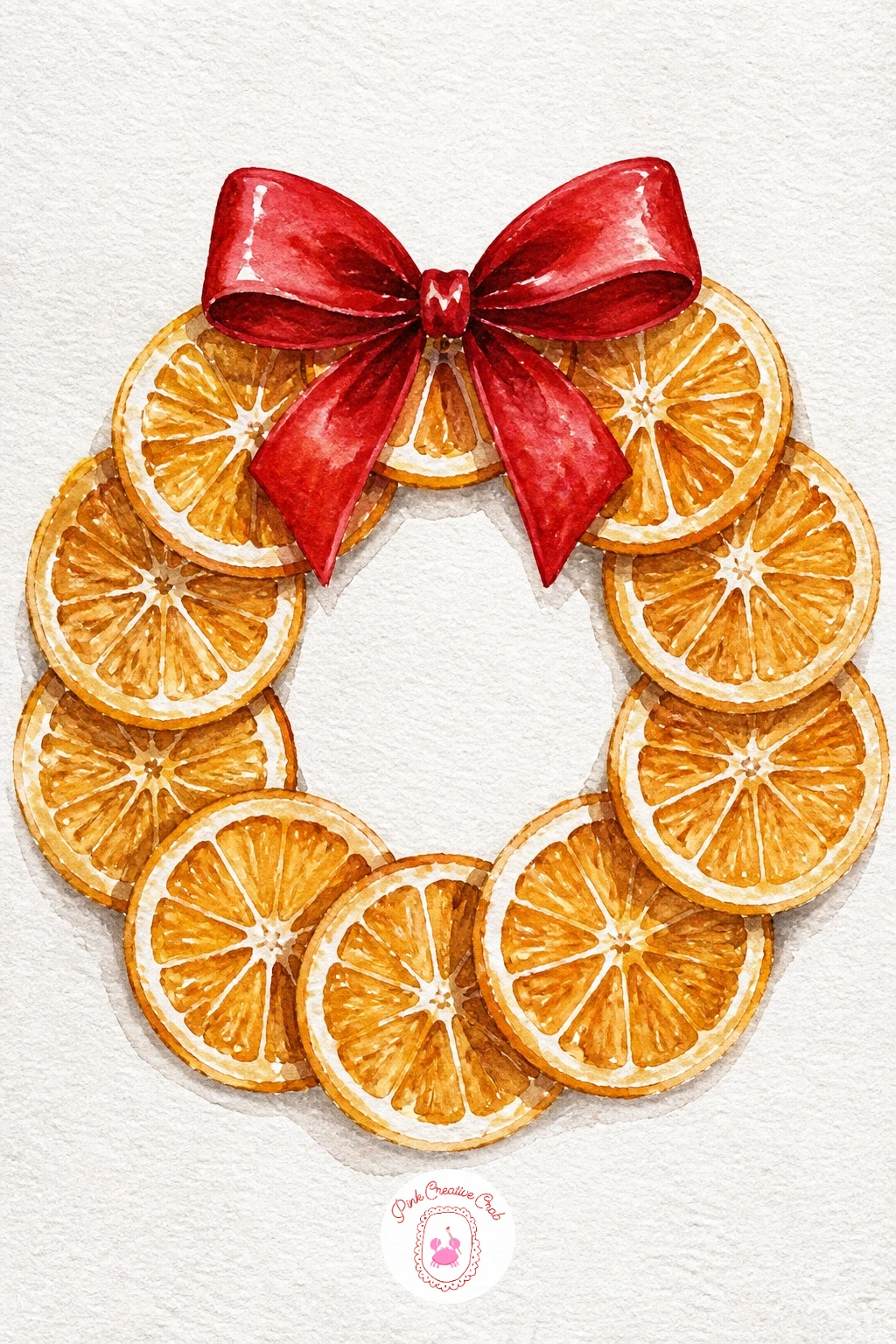 Bow on a Wreath of Dried Oranges — Slow back down to a single still life with a bow sitting atop a wreath made of dried orange slices, a favorite cozy motif