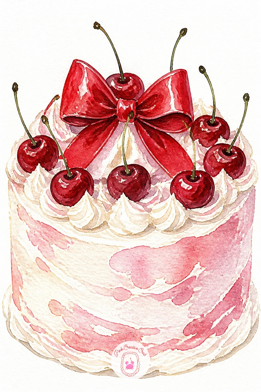 Bow on a Cake With Cherries — Sweeten things up with a bow sitting on a frosted cake topped with cherries, a fun one if you enjoy painting food as much as