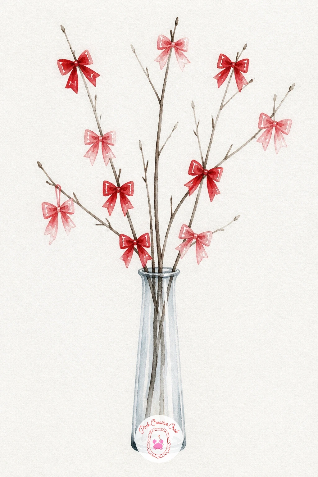 Bows Hanging From Bare Branches in a Vase — Strip things back after that busy garland with a few bare branches in a simple vase, each one hung with a small bow