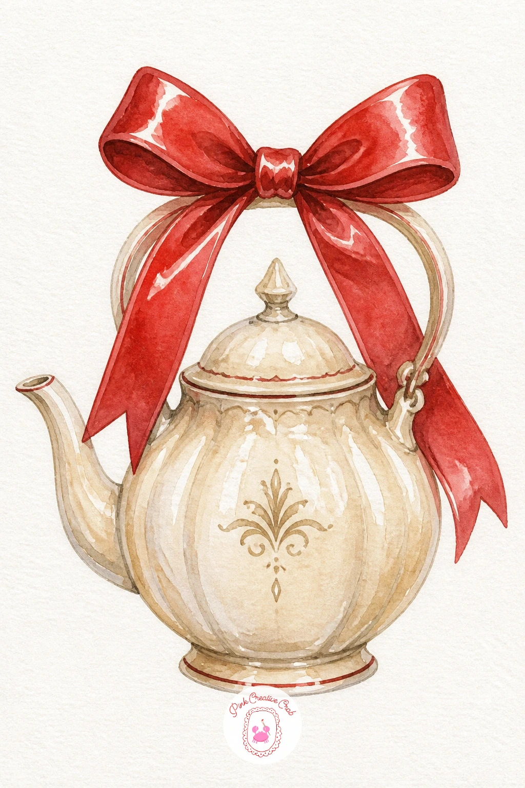 Bow Tied Around a Vintage Teapot — Return to a cozy object with a bow tied around the handle or spout of a vintage teapot, a sweet one for anyone who loves a