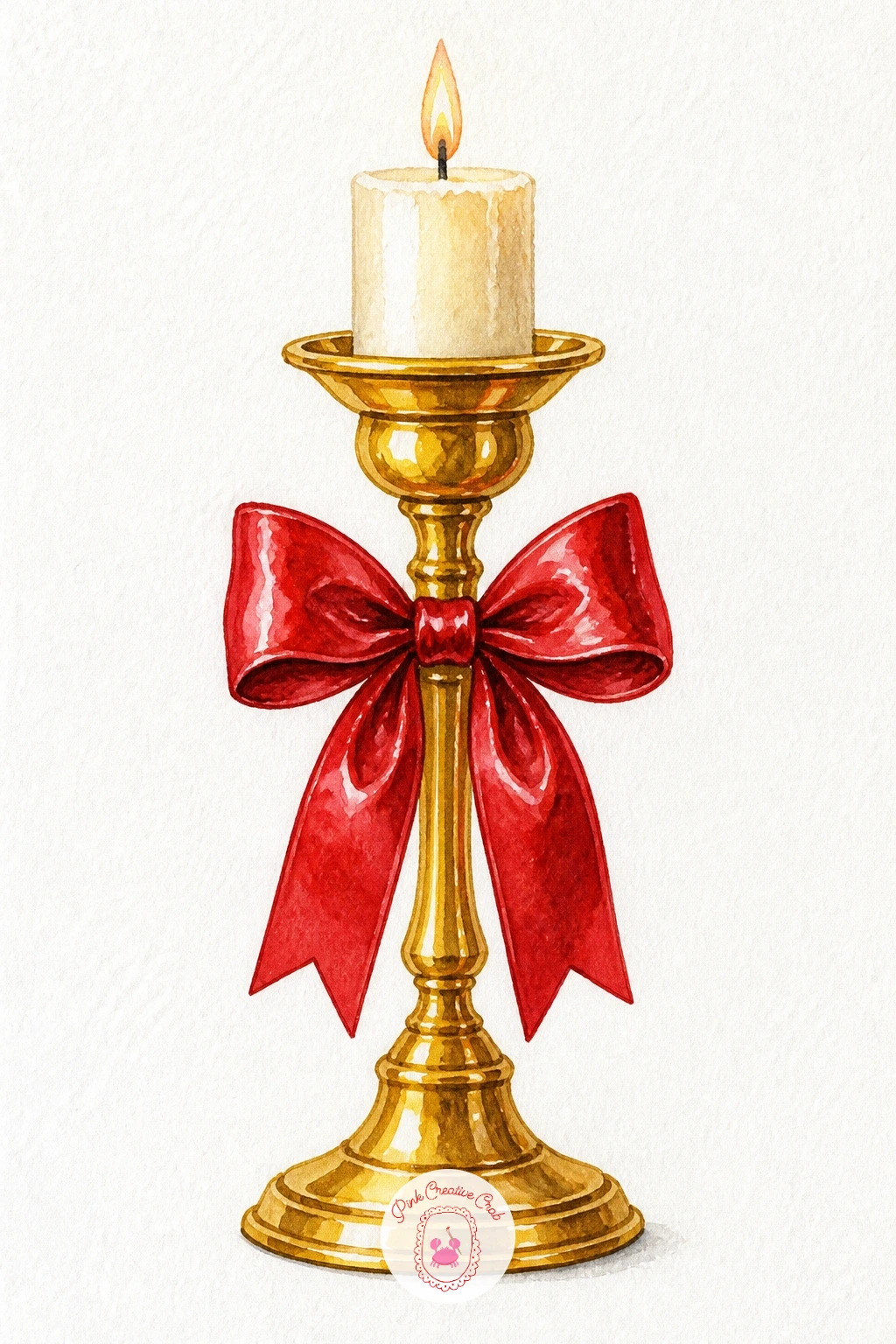 Bow on a Candlestick Holder — Keep the tabletop mood going with a bow tied around the stem of a tall candlestick holder, candle still standing in it. Christmas