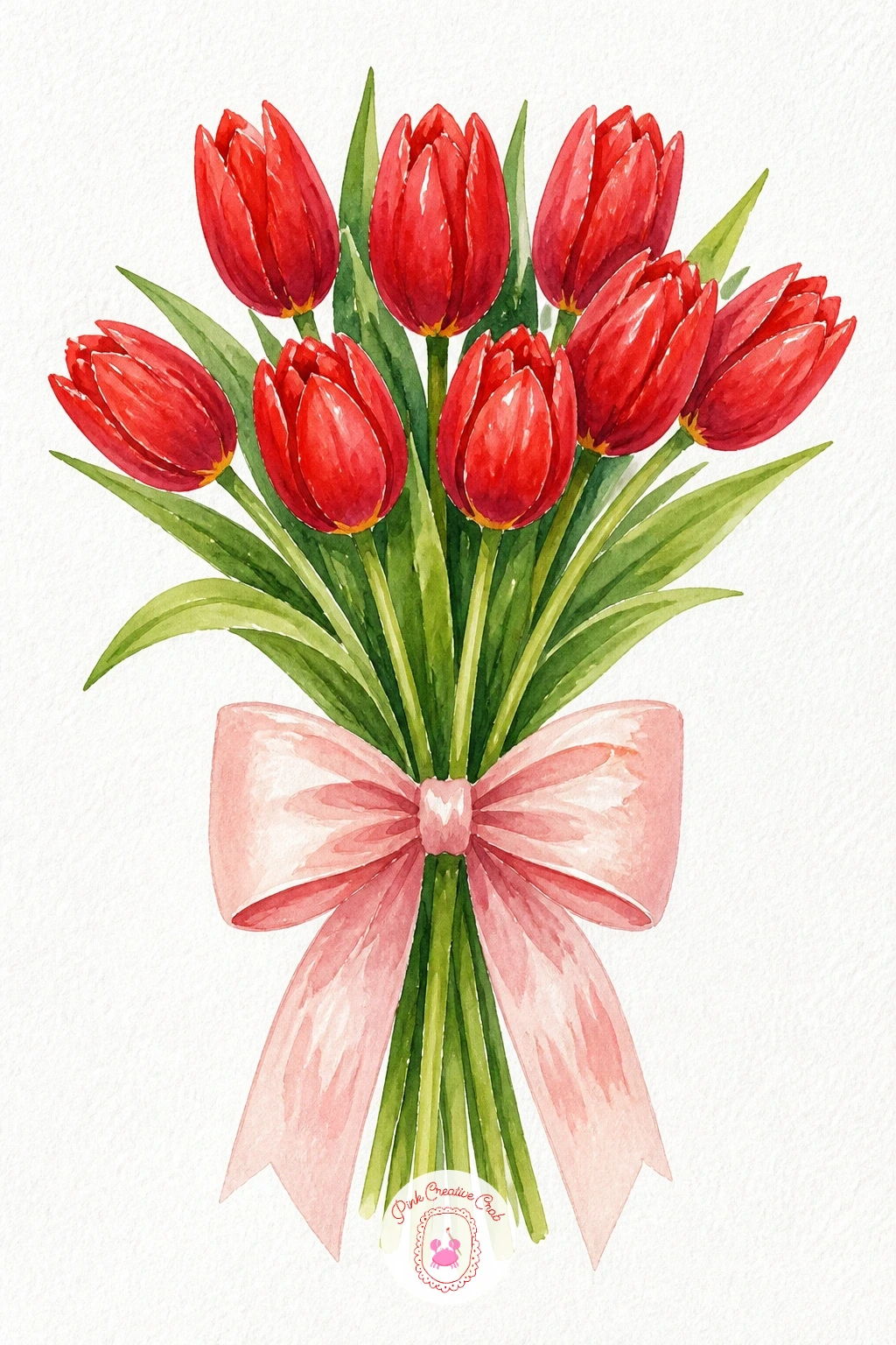 Bow Tied Around a Bouquet of Red Tulips — Bring in some fresh flowers with a bow tied around the stems of a bouquet of red tulips, gathered as if just picked