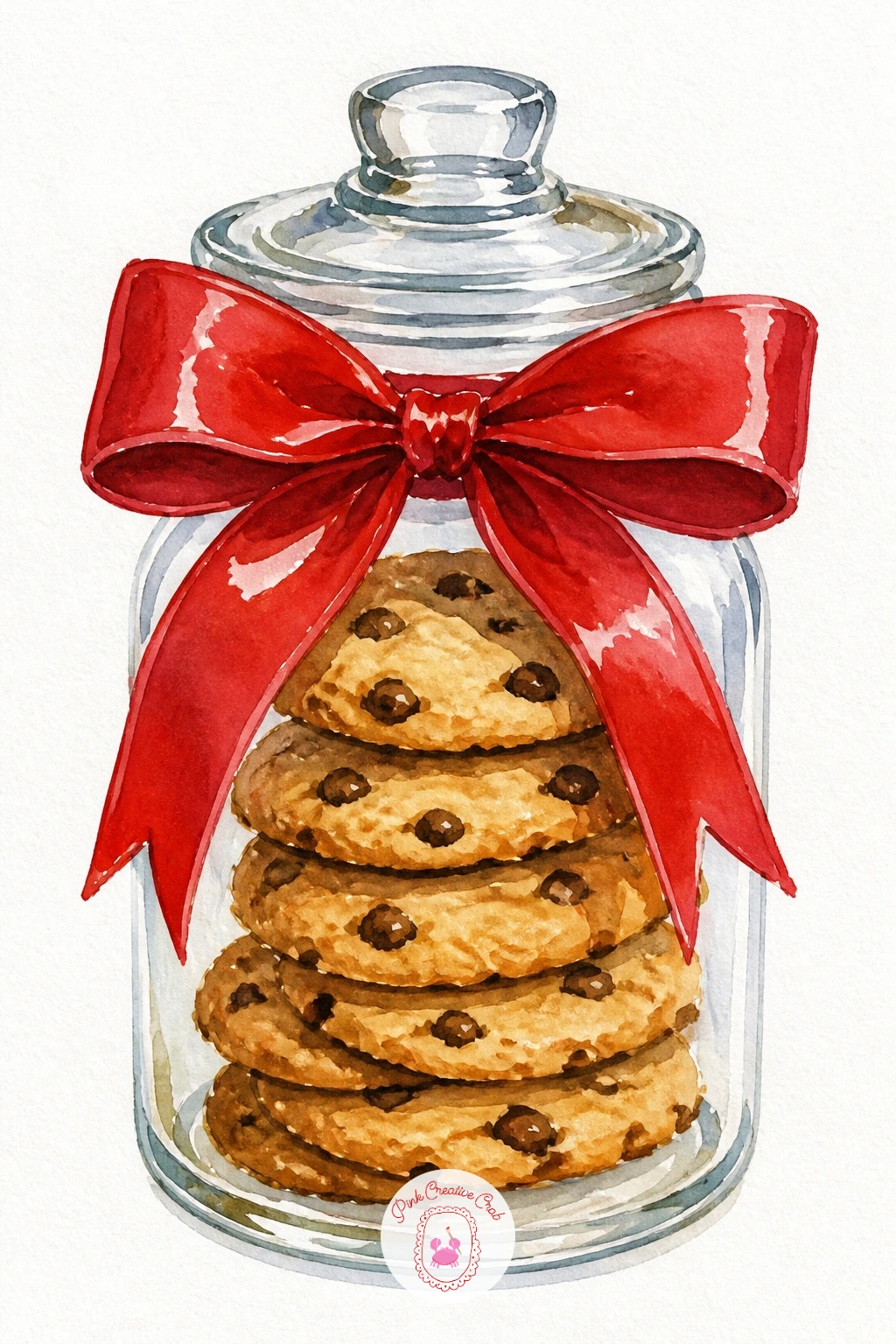 Bow on a Glass Jar of Cookies — Head back into the kitchen with a glass jar filled with cookies, a bow tied around the neck where a lid would screw on.