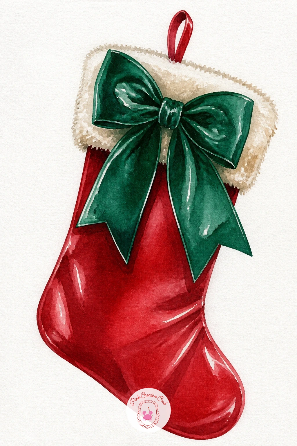Velvet Bow on a Stocking — Return to a classic with a velvet bow pinned to the cuff of a hanging Christmas stocking, one of the few familiar motifs on this