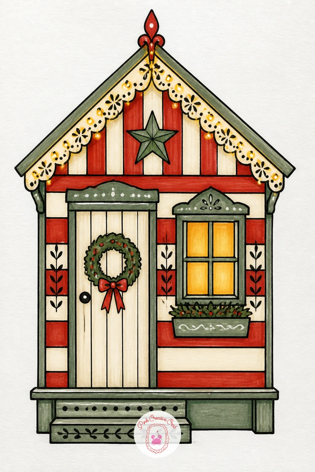 Striped Beach Hut Christmas House — Have some fun with contrast by turning a striped beach hut into a Christmas house, mixing summery stripes with holiday