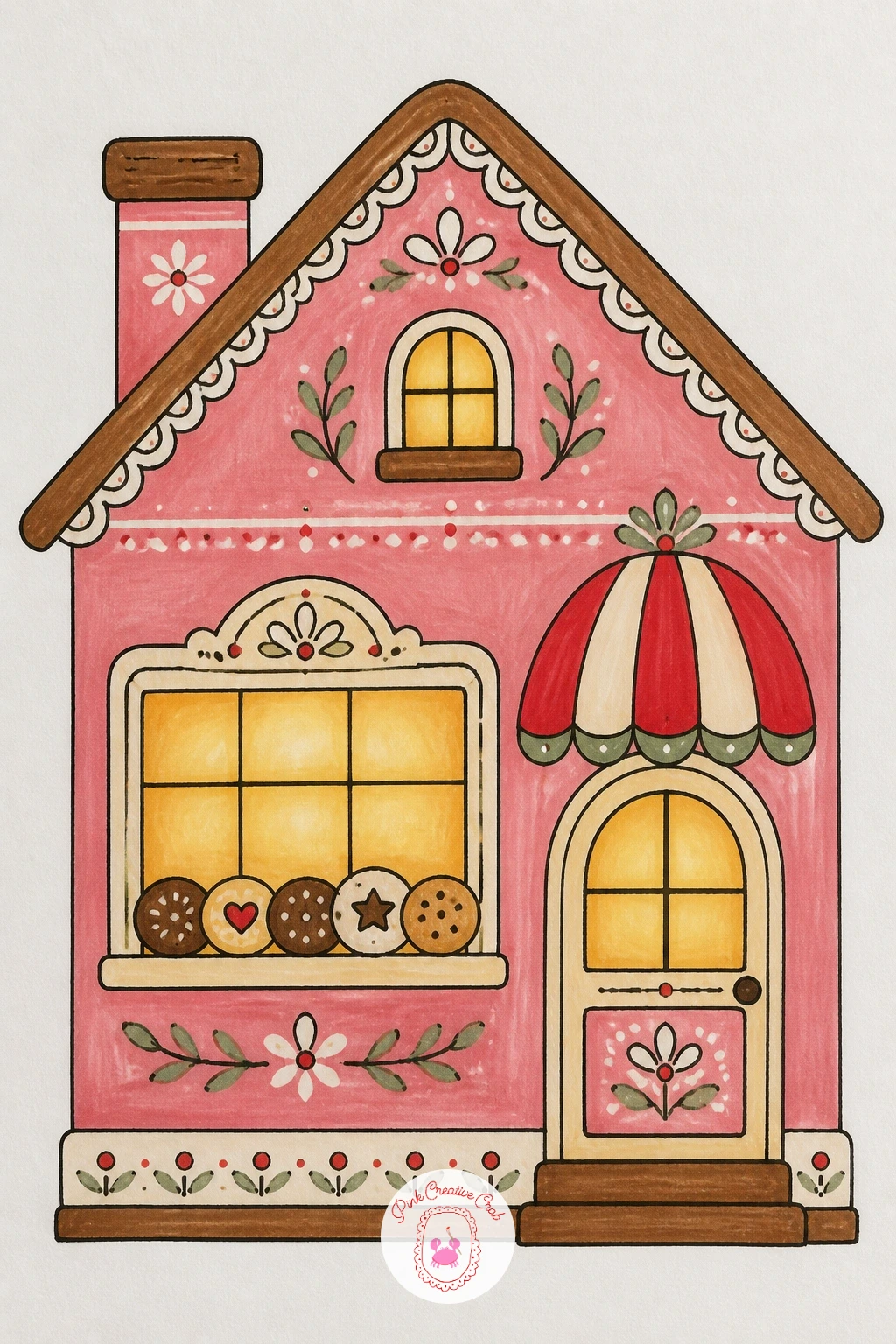 Pink Bakery House With Cookies in the Window — Sweeten things up with a pink bakery house, its window shelf lined with little cookies instead of candles or