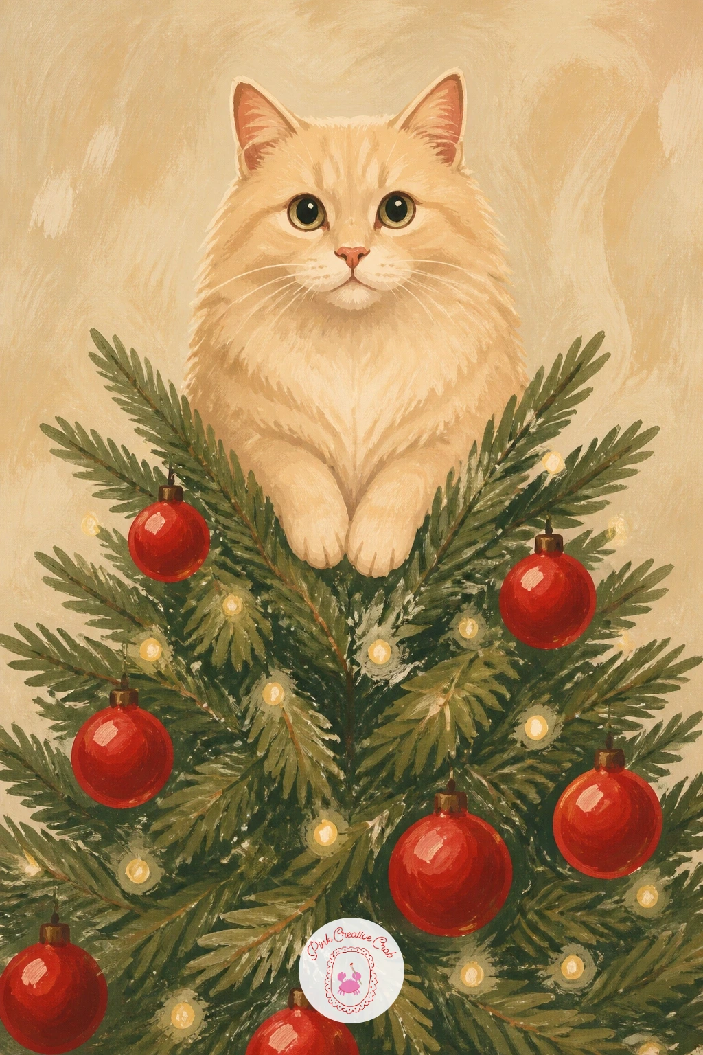 Cat Sitting Inside a Christmas Tree Like a Star — Start simple with a cat sitting inside a Christmas tree like a star, tucked into the top branches where the
