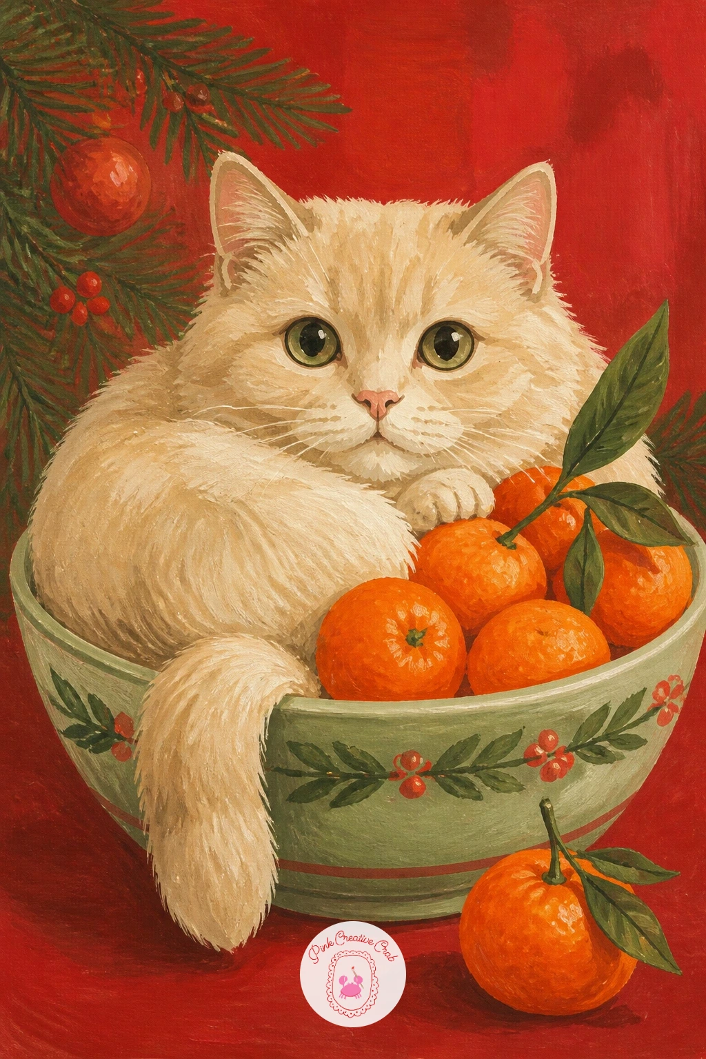 Cat Sitting in a Fruit Bowl of Clementines — Add a bit of color play with a cat sitting in a fruit bowl of clementines, squeezed into a bowl far too small for