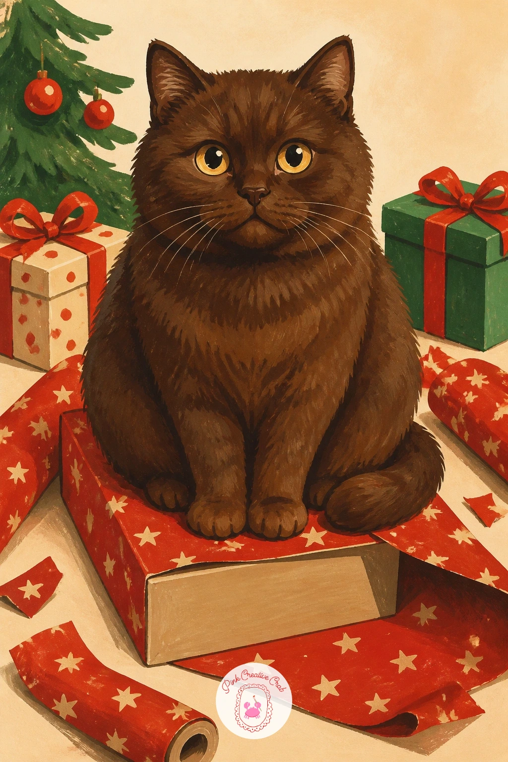 Cat Helping Wrap Gifts by Sitting on the Paper — Keep the humor going with a cat helping wrap gifts by sitting on the paper, planted firmly in the middle of a