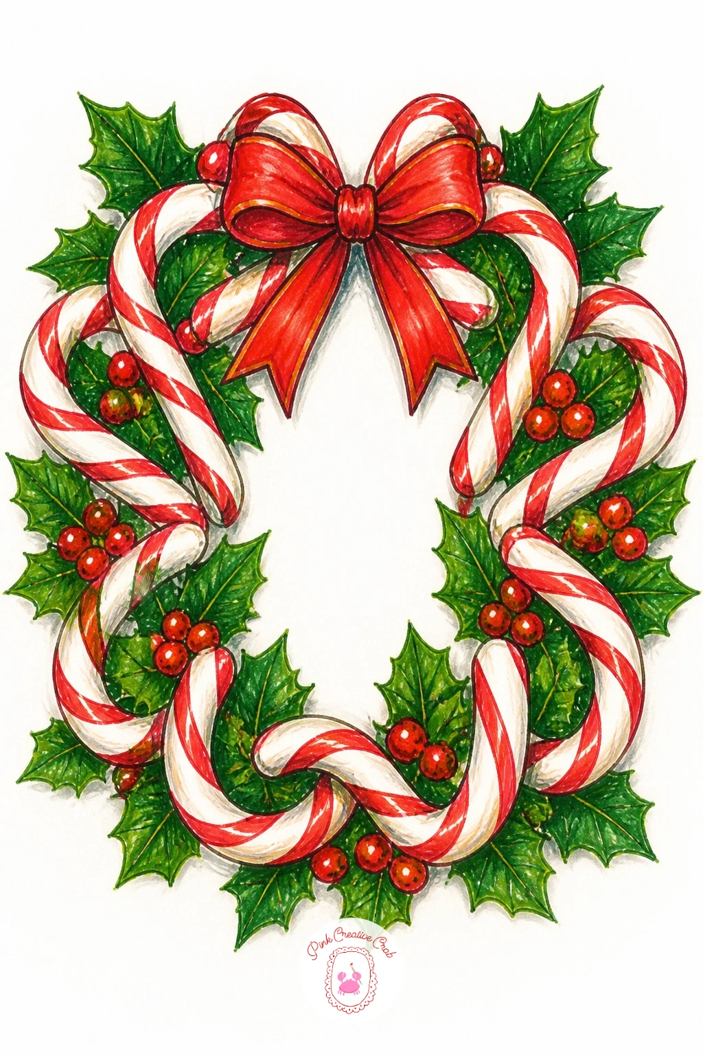 Candy Cane Wreath — Take on one of the classic shapes, a candy cane wreath, and use it to practice clean curves. Christmas wreath drawing