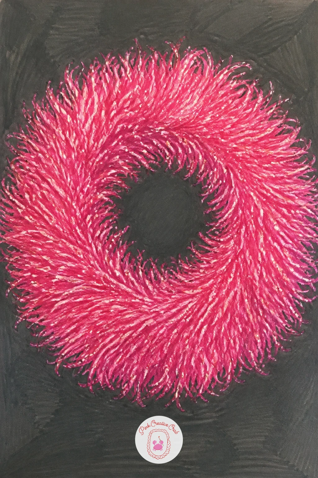 Pink Tinsel Wreath — Have some fun with a pink tinsel wreath, which trades careful detail for loose, sparkly energy. Christmas wreath drawing