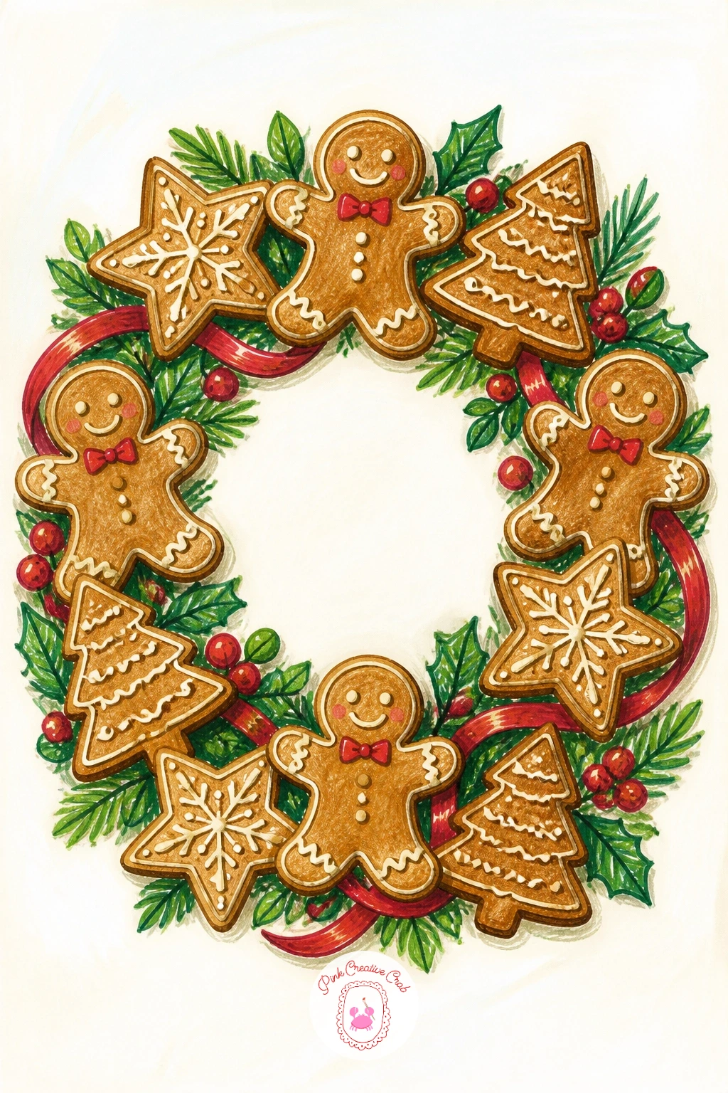 Gingerbread Cookie Wreath — Turn to something playful with a gingerbread cookie wreath, built from simple cookie cutter shapes rather than realistic baking.
