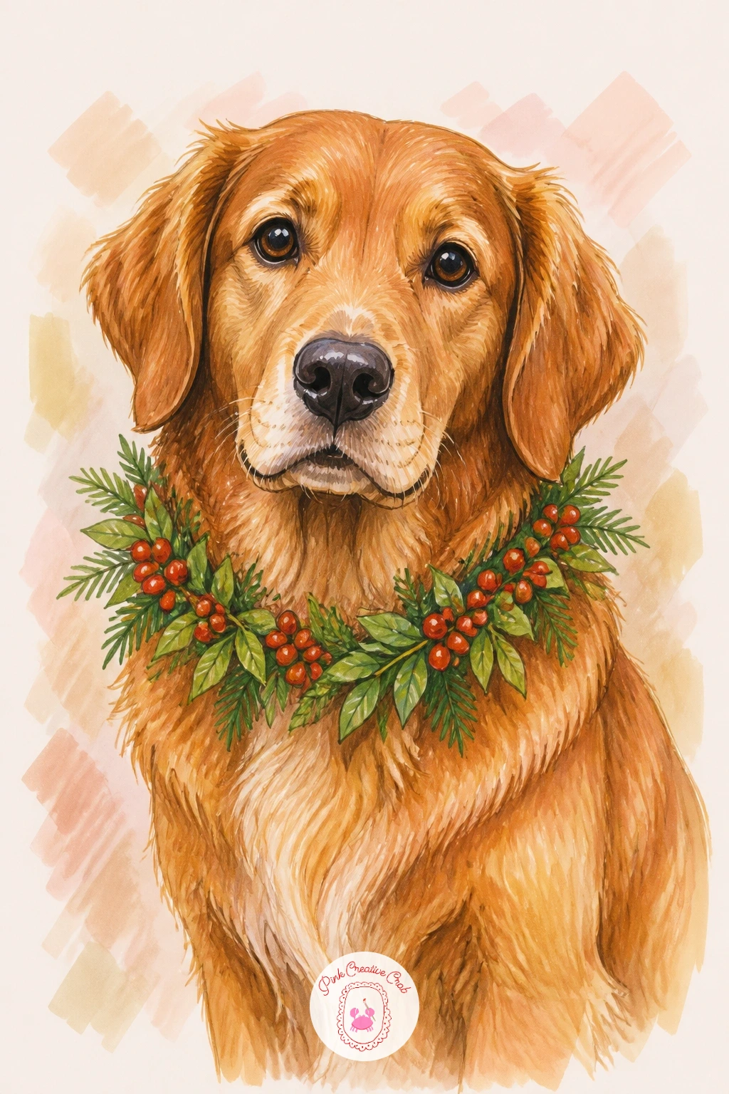 Wreath as a Dog's Collar — Give a dog a starring role with a wreath drawn as its collar, a sweet pairing that works well if you enjoyed the dog pencil drawing