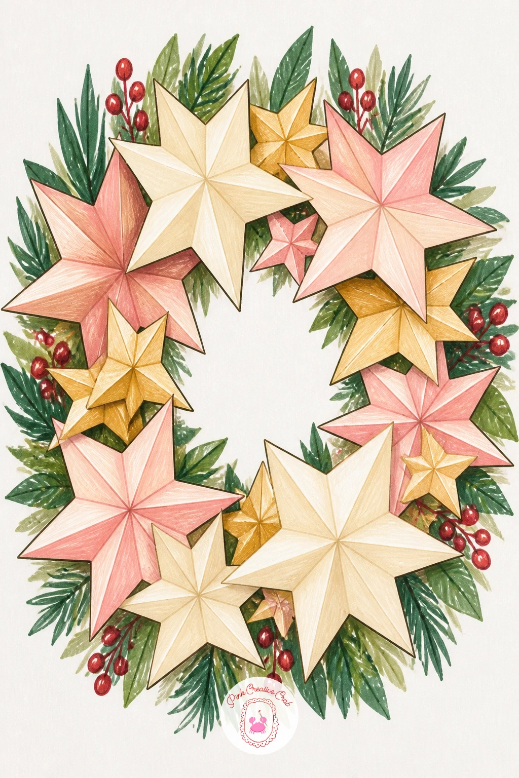 Paper Star Wreath — Build a wreath of paper stars next, a graphic, modern shape that is mostly about confident straight lines. Christmas wreath drawing