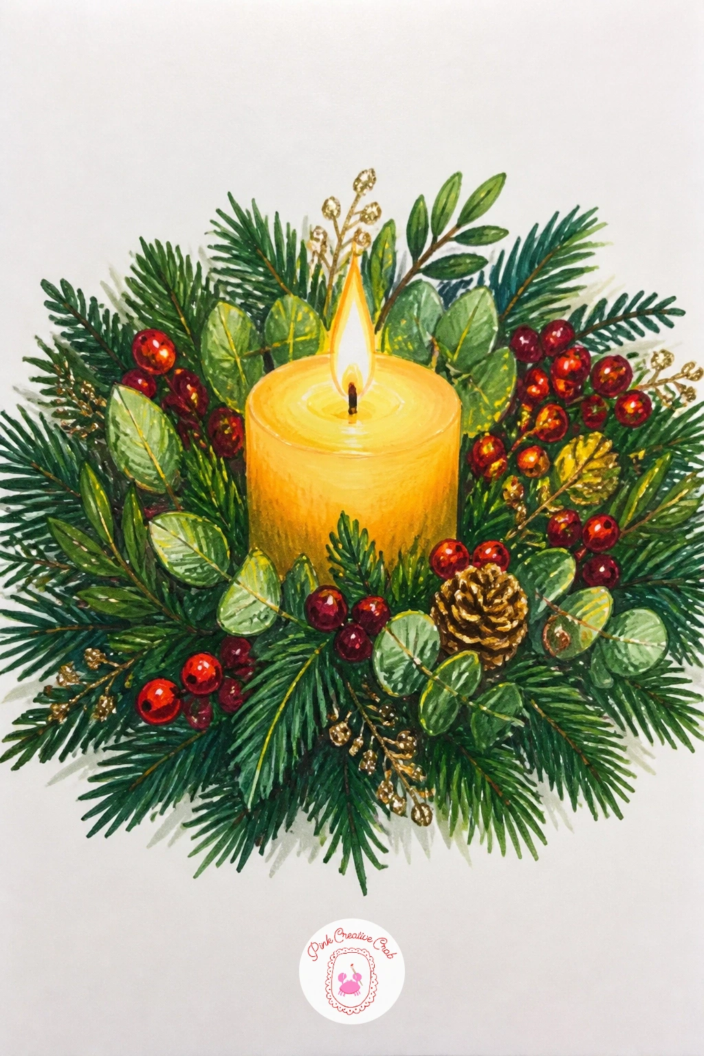 Wreath Around a Candle on a Dinner Table — Shrink the wreath down to tabletop scale with one wrapped around a candle for a dinner table centerpiece. Christmas
