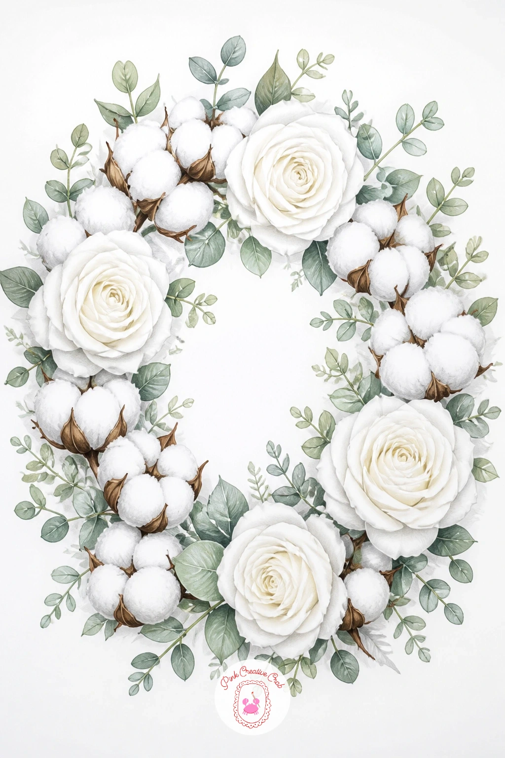 Cotton Boll and White Rose Wreath — Return to something textural and soft with a cotton boll and white rose wreath, which stays almost entirely in a single