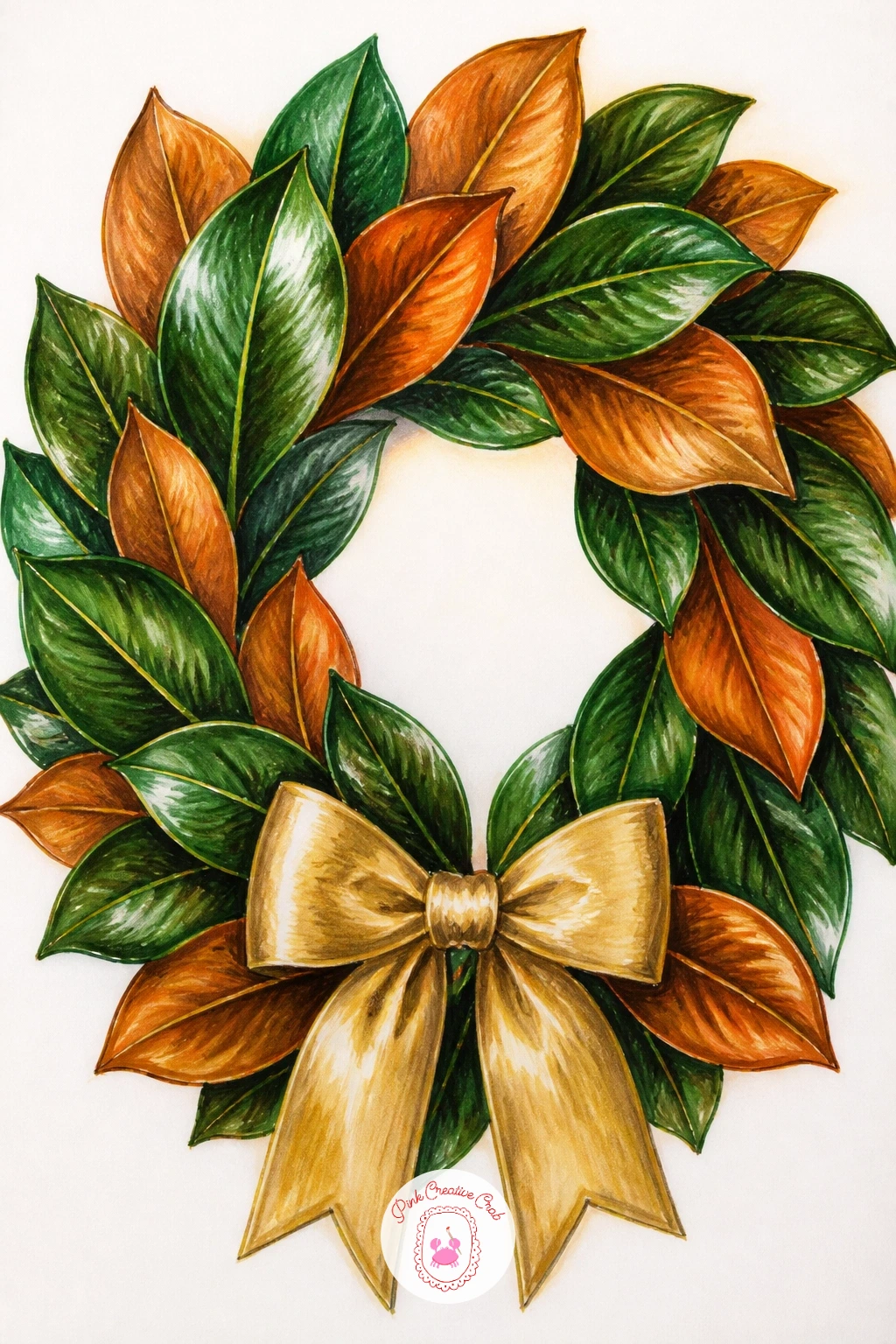 Magnolia Leaf Wreath with a Gold Bow — Close out the foliage ideas with a magnolia leaf wreath, known for its glossy two-tone leaves that make a satisfying