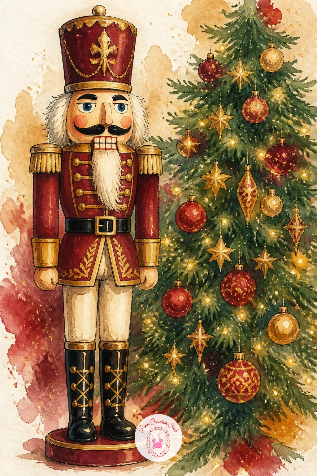Nutcracker Soldier by the Tree — Start the whole series with a nutcracker soldier standing guard by a lit tree, since the pose is just a straight column of a
