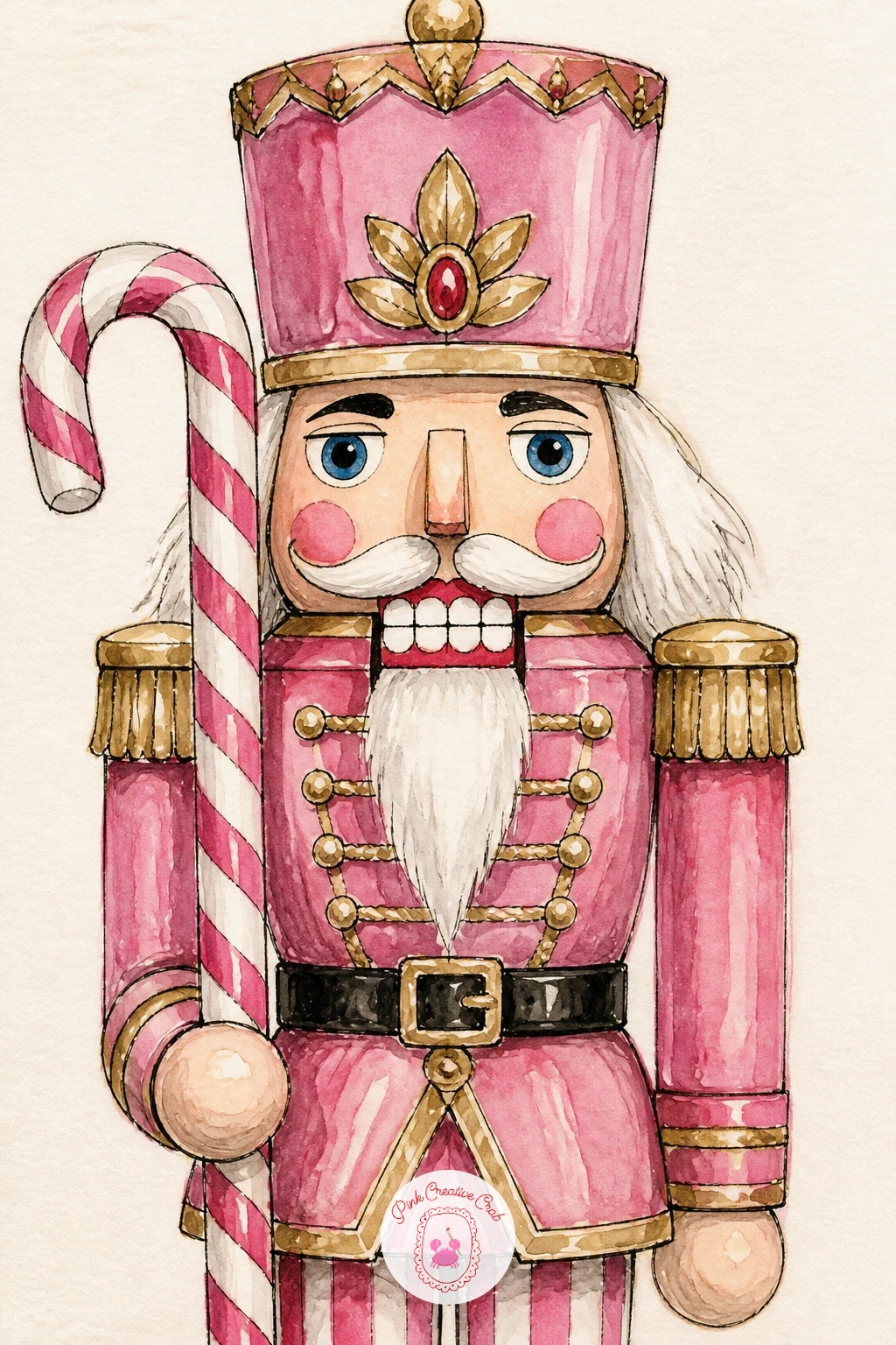 Pink Nutcracker With Candy Cane — Give yourself a break from burgundy with a pink nutcracker holding a candy cane, a cheerful variation that still fits the