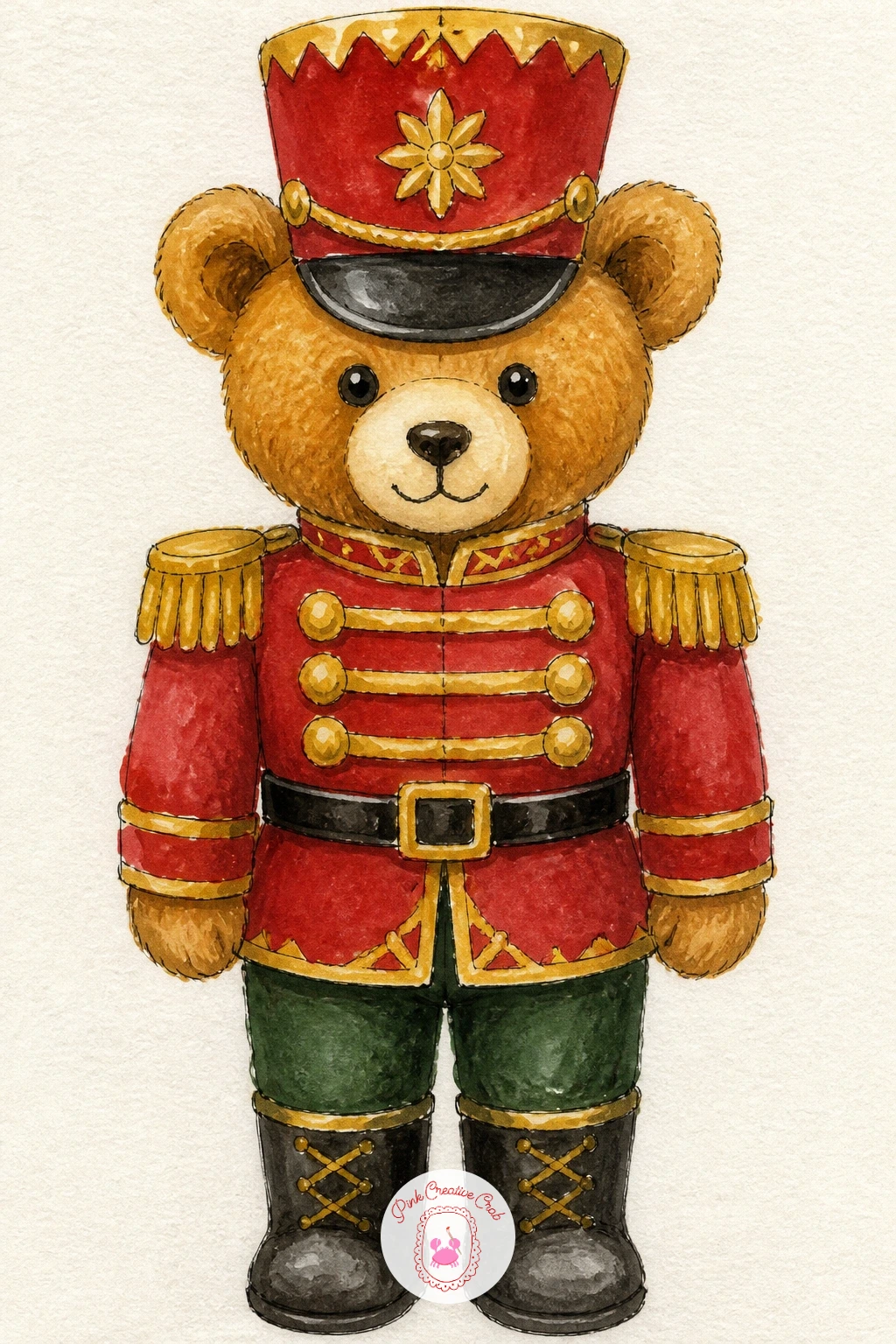 Nutcracker Bear in Red Uniform — Move from toy soldiers to a nutcracker bear in a red uniform, which asks for a rounder head and softer jaw than the human