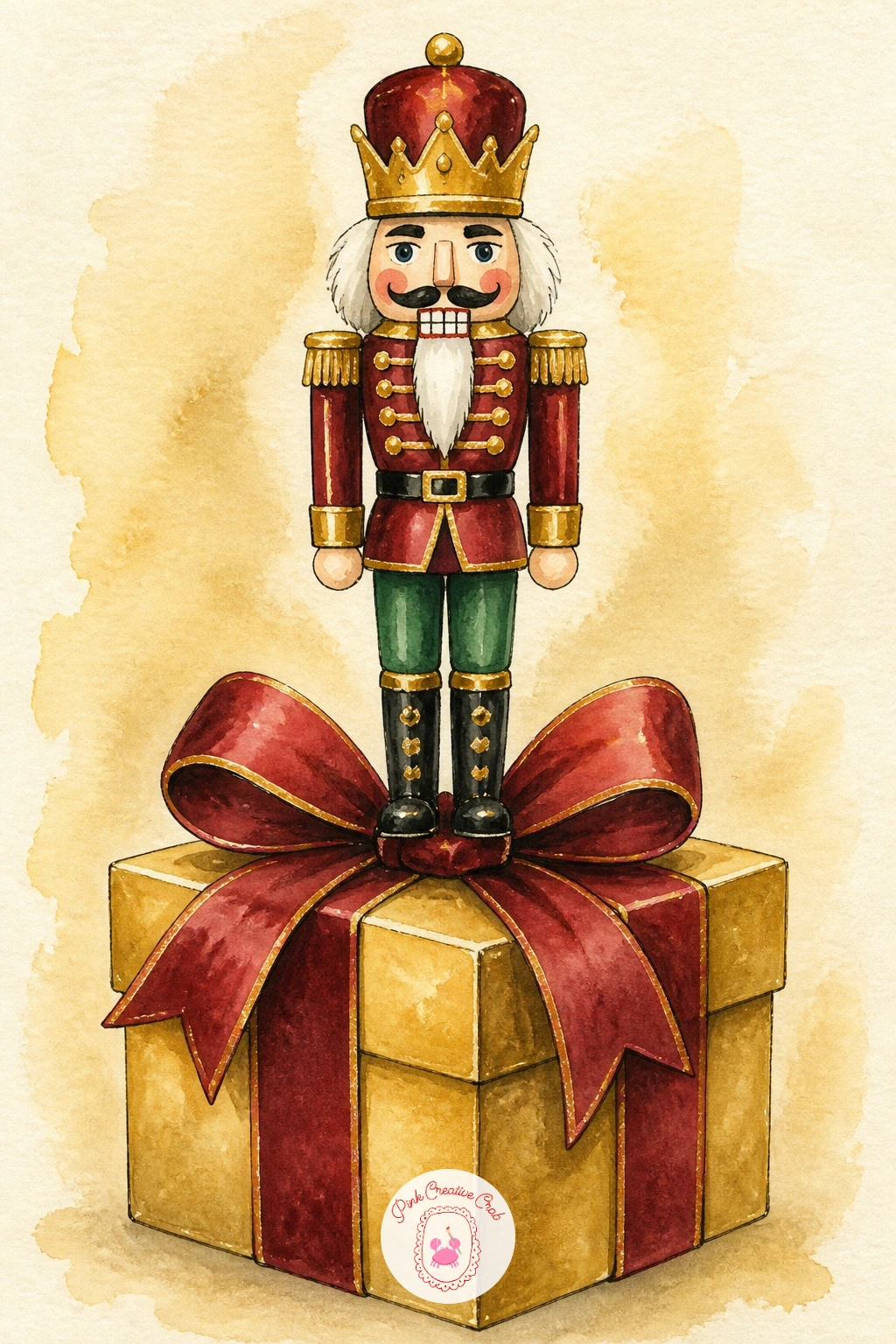 Nutcracker on a Gift Box — Bring in some Christmas wrapping with a nutcracker on a gift box with a bow, a scene where the box itself does most of the