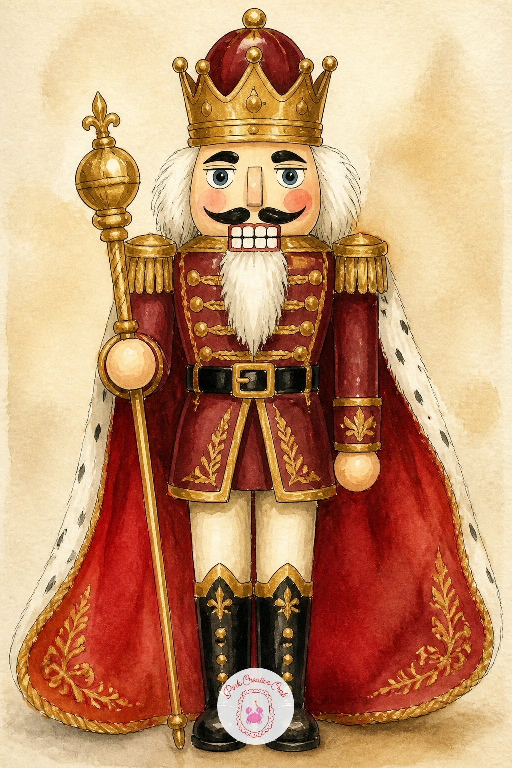 Nutcracker With a Gold Crown and Scepter — Give the figure some real ceremony with a nutcracker with a gold crown and scepter, a regal variation that leans