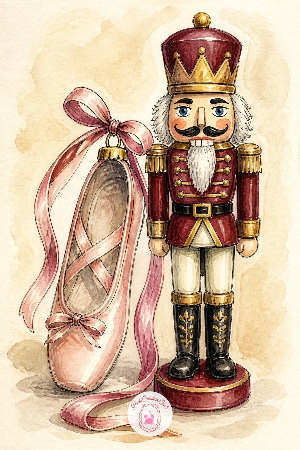 Ballet Slipper Ornament Beside a Nutcracker — Pair two small objects together with a ballet slipper ornament next to a nutcracker, a quiet still life that