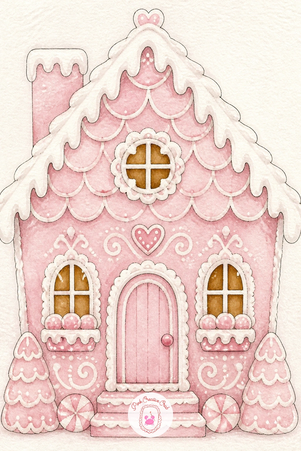 Pastel Pink Scalloped Icing House — Start with the easiest house on the list: a pastel pink gingerbread house with white scalloped icing dripping along every