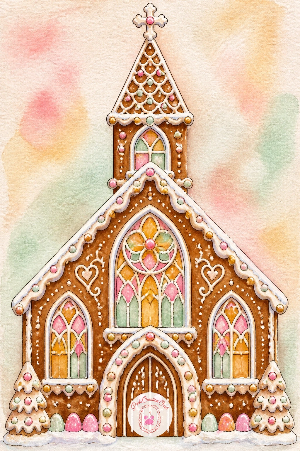 Gingerbread Church With Stained Glass Candy Windows — Where the lighthouse plays with scale, a gingerbread church with stained glass candy windows plays with