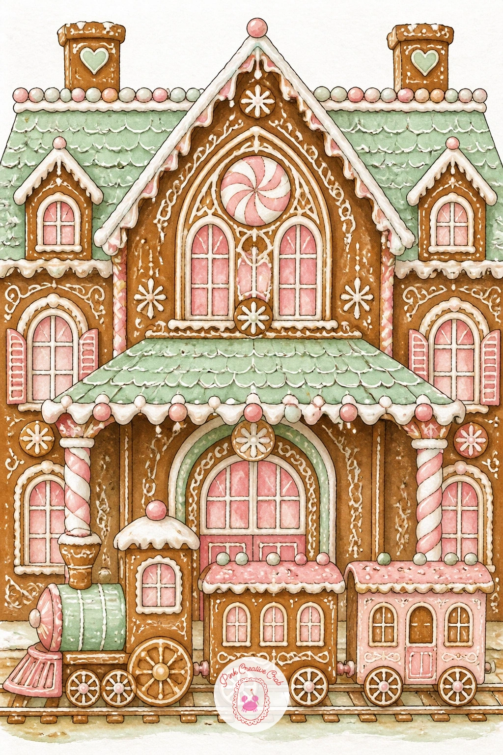 Gingerbread Train Station With a Cookie Train — From a single house to a small scene: a gingerbread train station with a cookie train pulling in gives you two