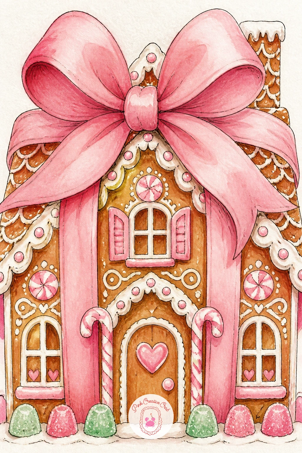 Gingerbread House With a Giant Bow — Simplify things again with a gingerbread house with a giant bow wrapped around it like a present, a quick and satisfying