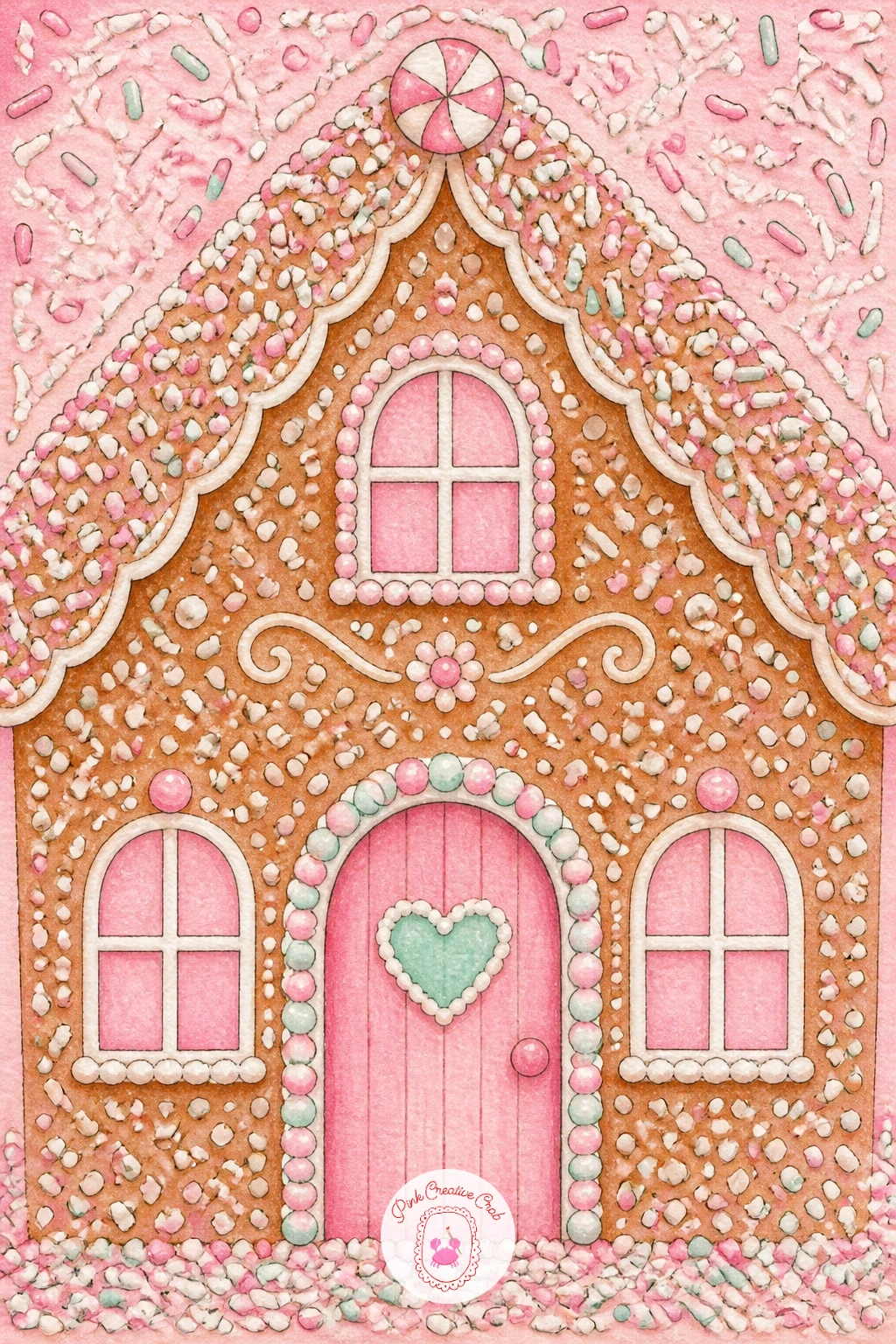 Gingerbread House Covered in Sprinkles — Go playful with a gingerbread house covered in sprinkles from roof to doorstep, a quick piece that rewards a loose