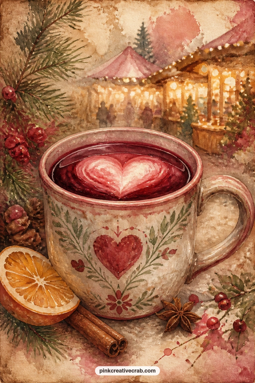Mulled Wine Mug With A Heart printable page — Tuck a torn ticket stub or a receipt from an actual mug of mulled wine beside this page, or jot the stall's name